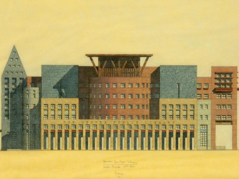 Graves michael drawing architectural library tracing denver paper elevation pencil yellow archdaily colored inches south central